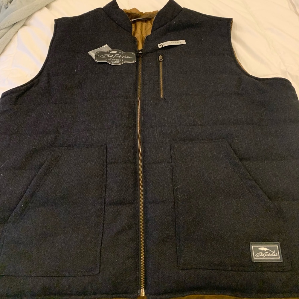 Bob Timberlake (BassPro) Men's Dark Blue Gray Quilted Vests Reversible